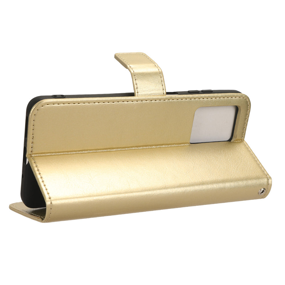 Uniqkart for Blackview Oscal C30 / C30 Pro Foldable Stand Phone Case Crazy Horse Texture PU Leather Wallet Cover - Gold