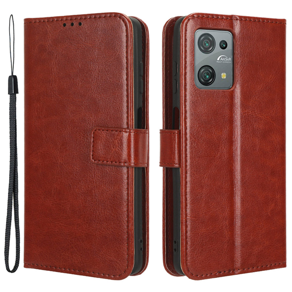 Uniqkart for Blackview Oscal C30 / C30 Pro Foldable Stand Phone Case Crazy Horse Texture PU Leather Wallet Cover - Brown