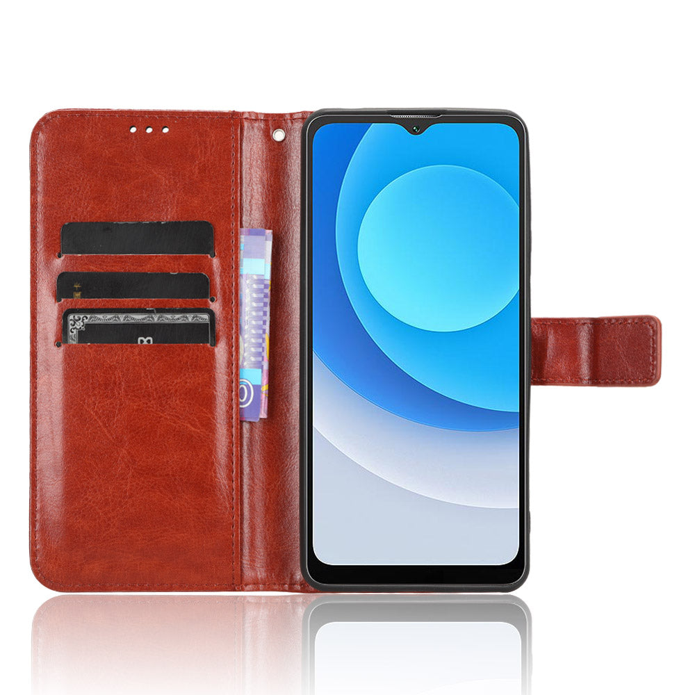 Uniqkart for Blackview Oscal C30 / C30 Pro Foldable Stand Phone Case Crazy Horse Texture PU Leather Wallet Cover - Brown