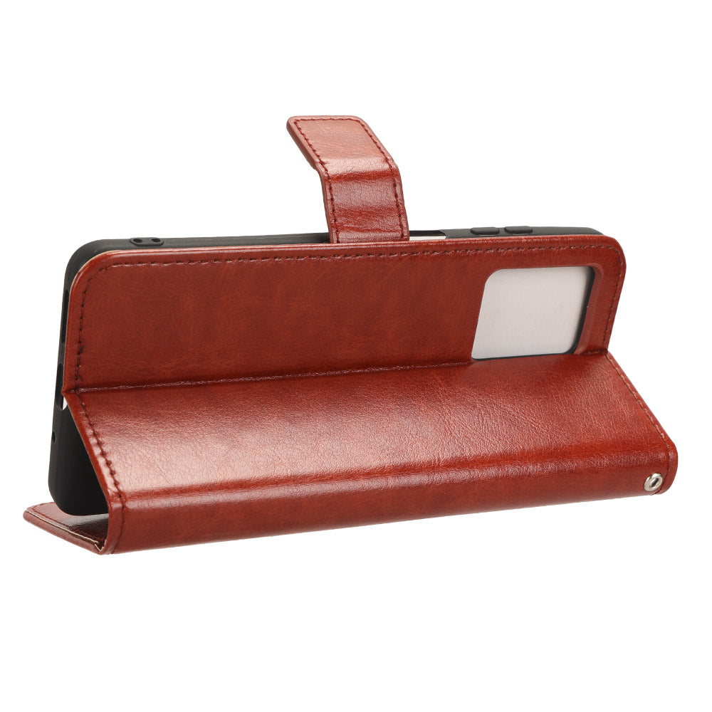 Uniqkart for Blackview Oscal C30 / C30 Pro Foldable Stand Phone Case Crazy Horse Texture PU Leather Wallet Cover - Brown
