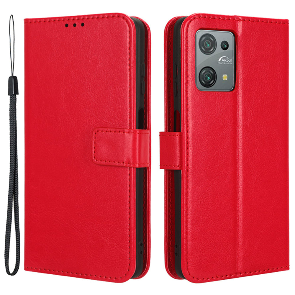 Uniqkart for Blackview Oscal C30 / C30 Pro Foldable Stand Phone Case Crazy Horse Texture PU Leather Wallet Cover - Red