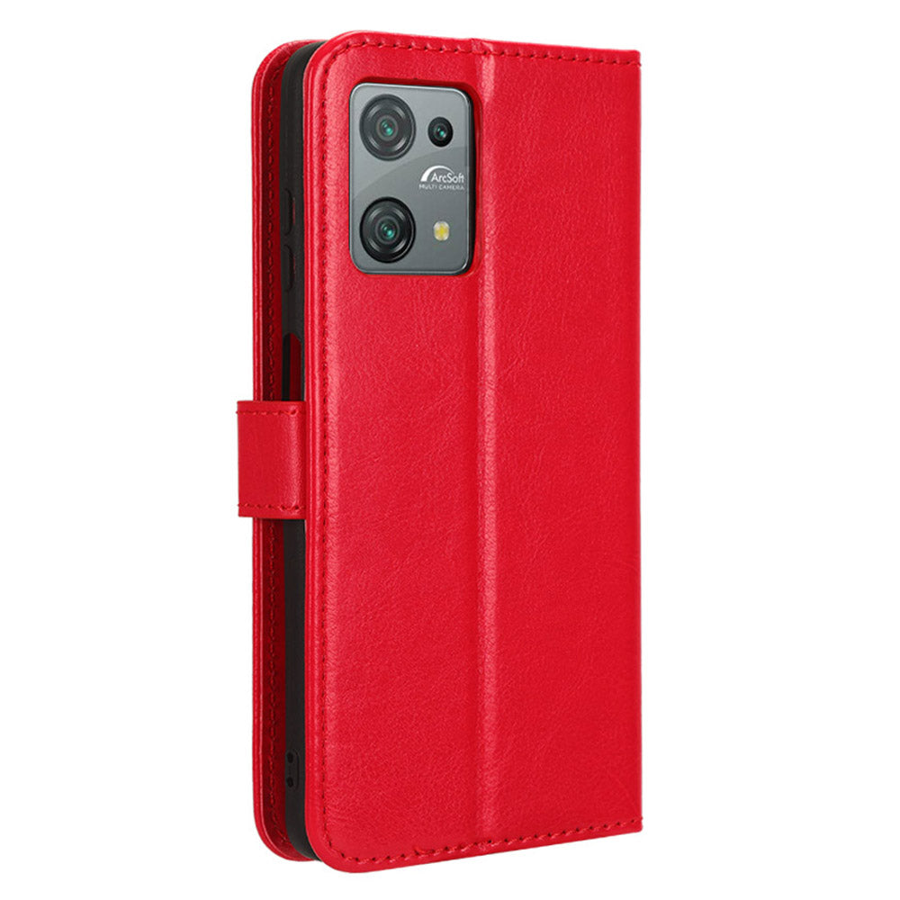 Uniqkart for Blackview Oscal C30 / C30 Pro Foldable Stand Phone Case Crazy Horse Texture PU Leather Wallet Cover - Red