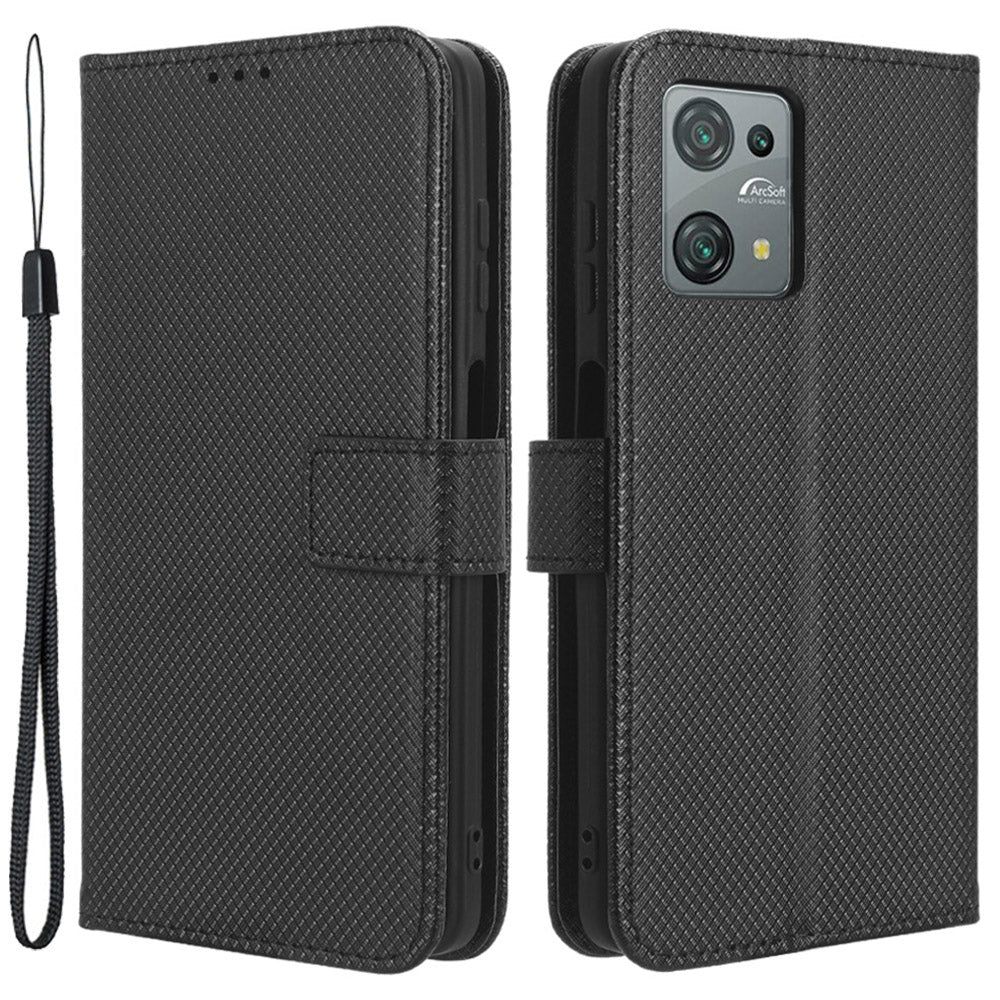 Diamond Texture Shell for Blackview Oscal C30 / C30 Pro Phone Wallet Case PU Leather Stand Cover - Black