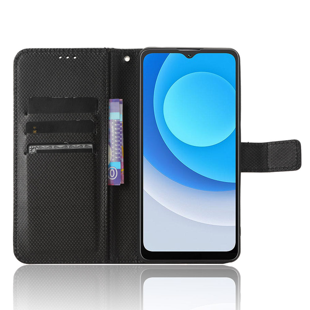 Diamond Texture Shell for Blackview Oscal C30 / C30 Pro Phone Wallet Case PU Leather Stand Cover - Black