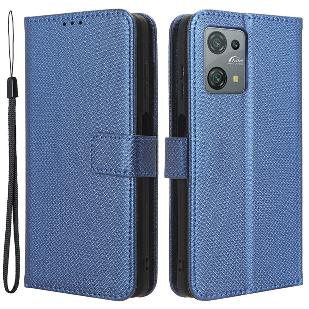 Diamond Texture Shell for Blackview Oscal C30 / C30 Pro Phone Wallet Case PU Leather Stand Cover - Blue