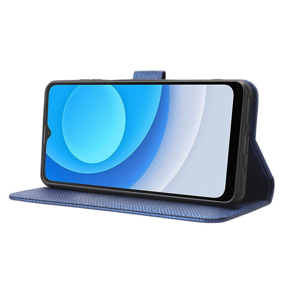 Diamond Texture Shell for Blackview Oscal C30 / C30 Pro Phone Wallet Case PU Leather Stand Cover - Blue