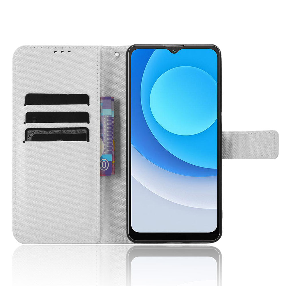 Diamond Texture Shell for Blackview Oscal C30 / C30 Pro Phone Wallet Case PU Leather Stand Cover - White