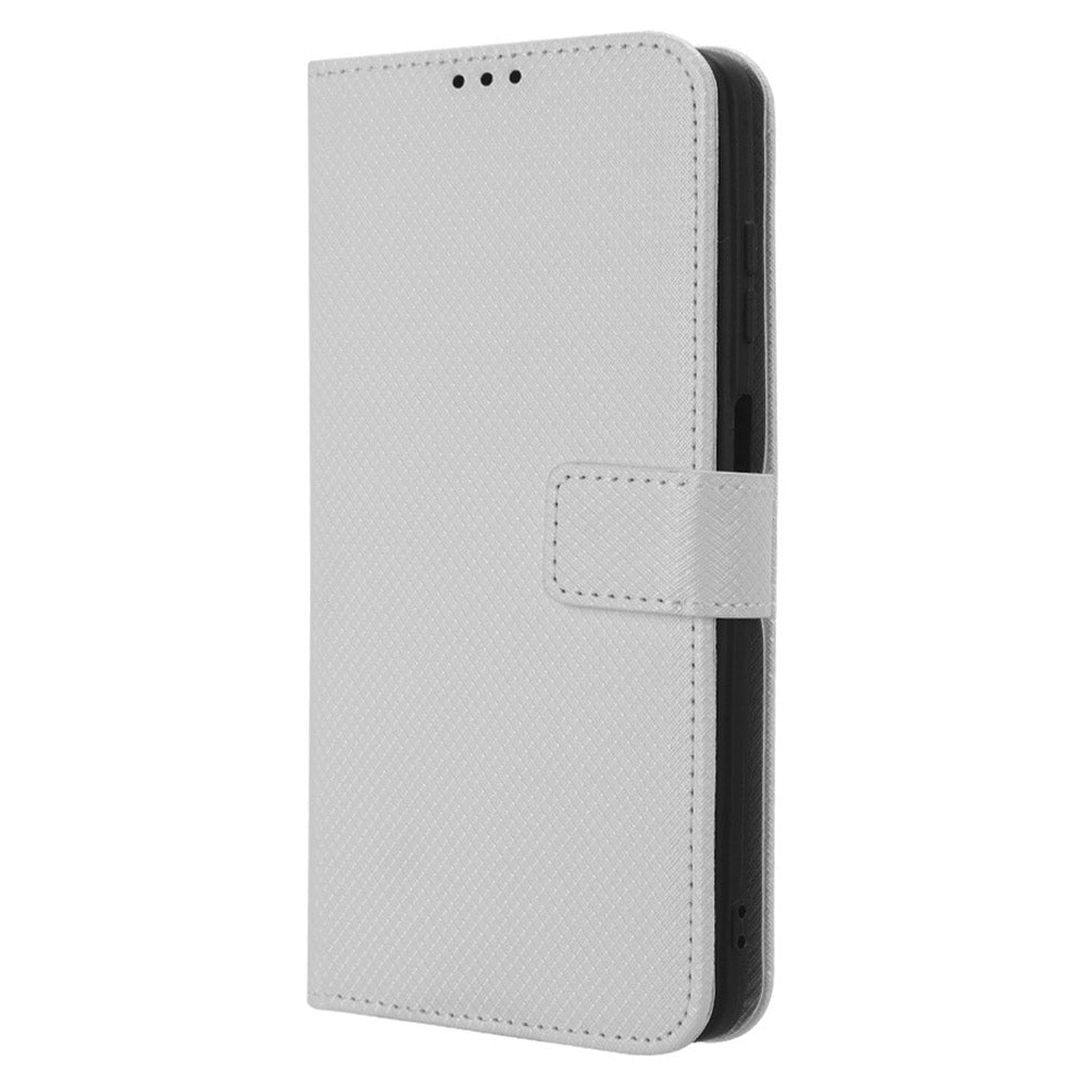 Diamond Texture Shell for Blackview Oscal C30 / C30 Pro Phone Wallet Case PU Leather Stand Cover - White
