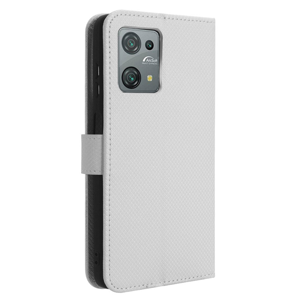 Diamond Texture Shell for Blackview Oscal C30 / C30 Pro Phone Wallet Case PU Leather Stand Cover - White