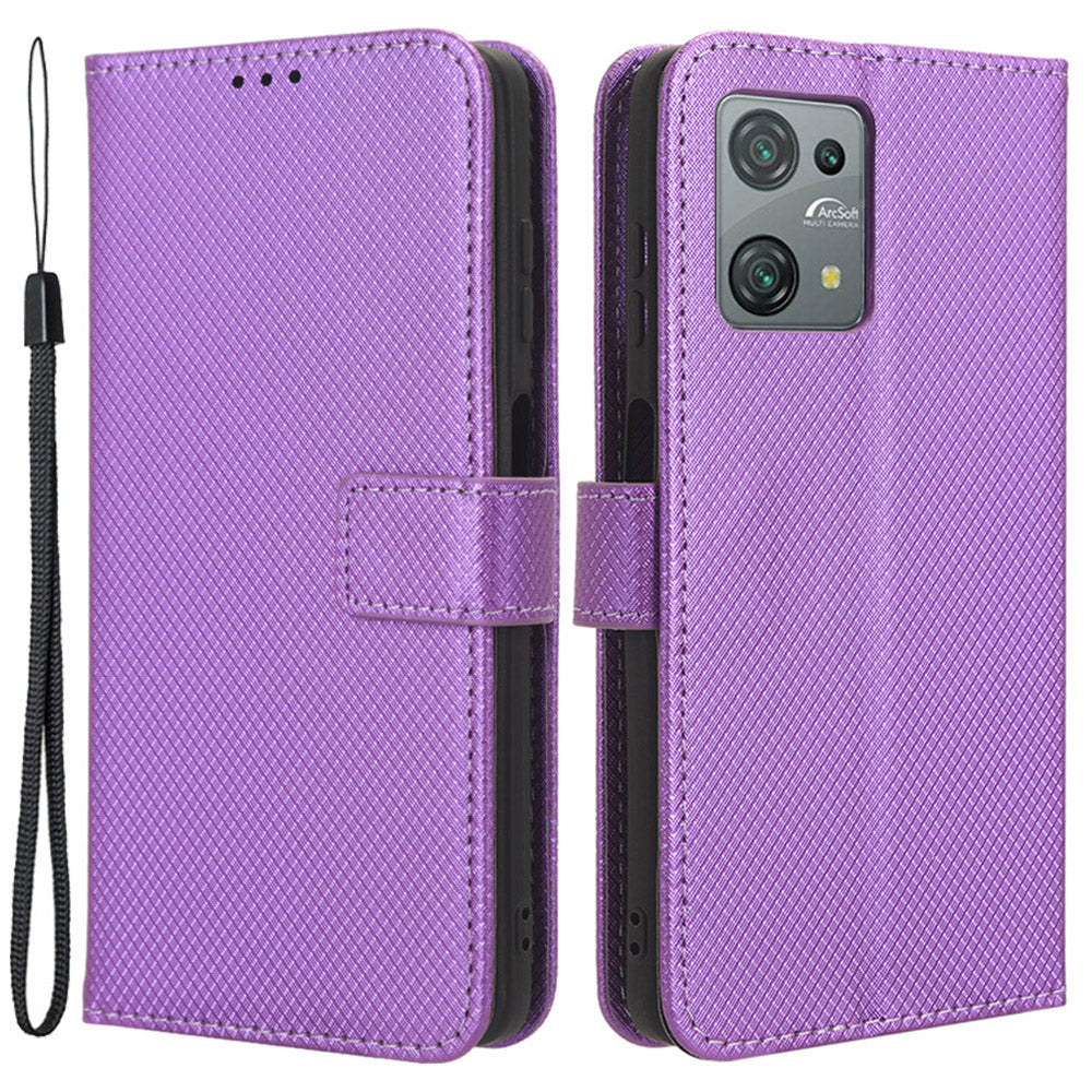 Diamond Texture Shell for Blackview Oscal C30 / C30 Pro Phone Wallet Case PU Leather Stand Cover - Purple