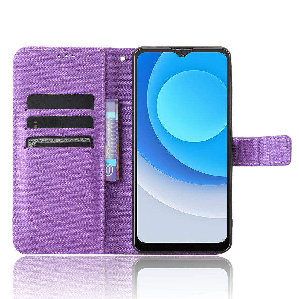 Diamond Texture Shell for Blackview Oscal C30 / C30 Pro Phone Wallet Case PU Leather Stand Cover - Purple
