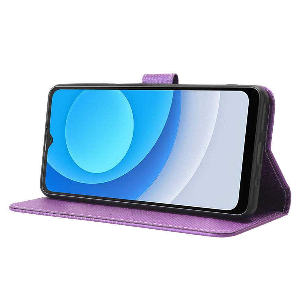 Diamond Texture Shell for Blackview Oscal C30 / C30 Pro Phone Wallet Case PU Leather Stand Cover - Purple