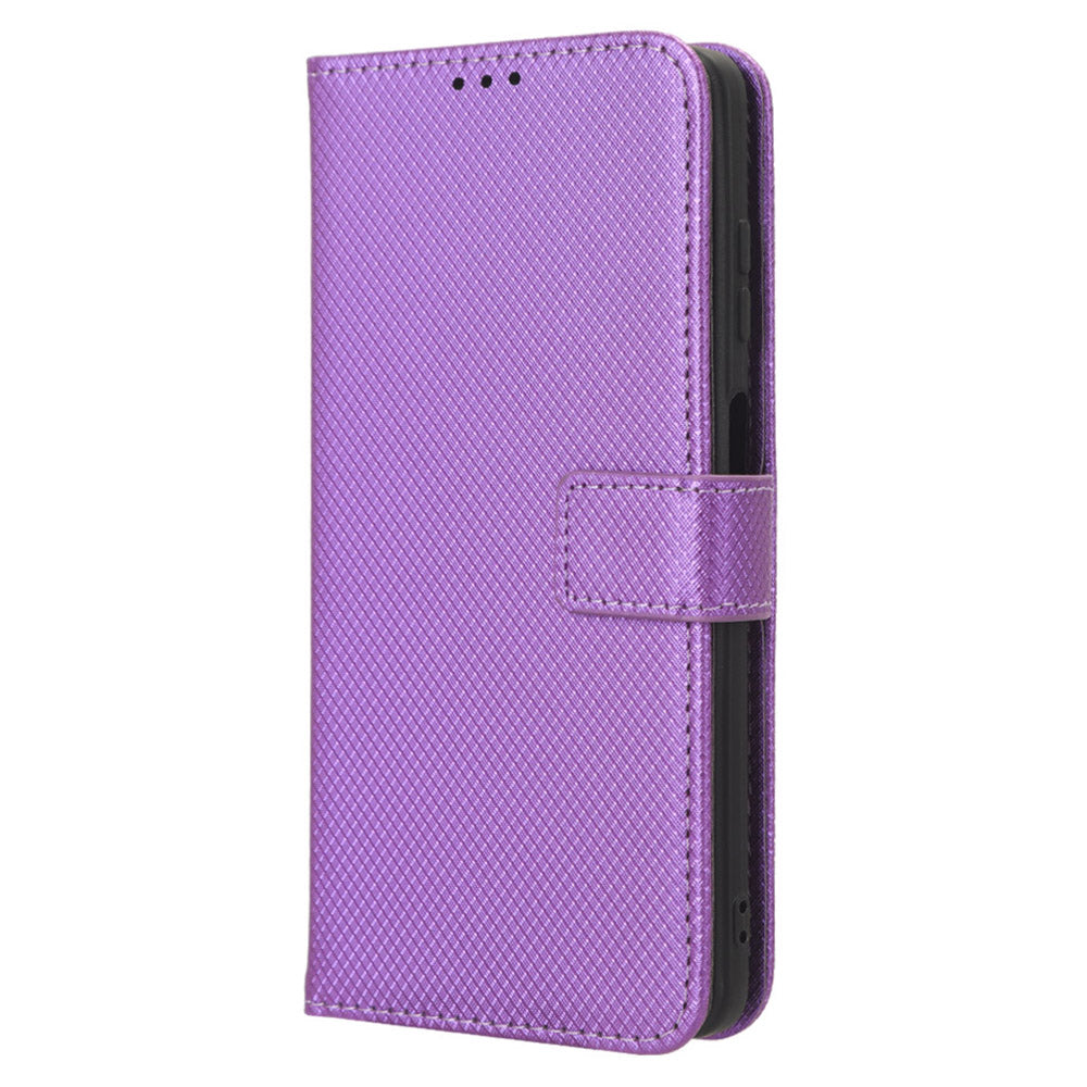 Diamond Texture Shell for Blackview Oscal C30 / C30 Pro Phone Wallet Case PU Leather Stand Cover - Purple