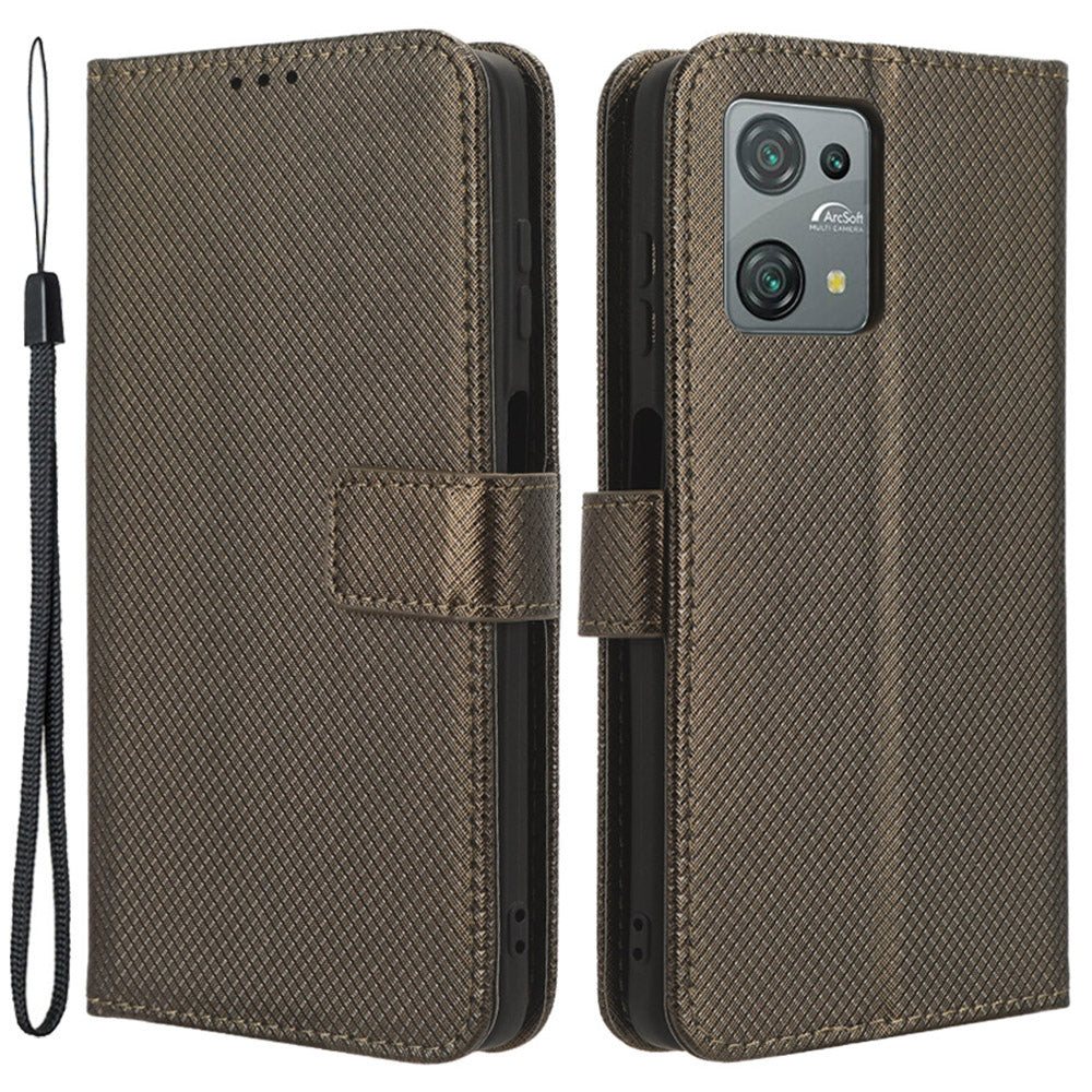 Diamond Texture Shell for Blackview Oscal C30 / C30 Pro Phone Wallet Case PU Leather Stand Cover - Brown