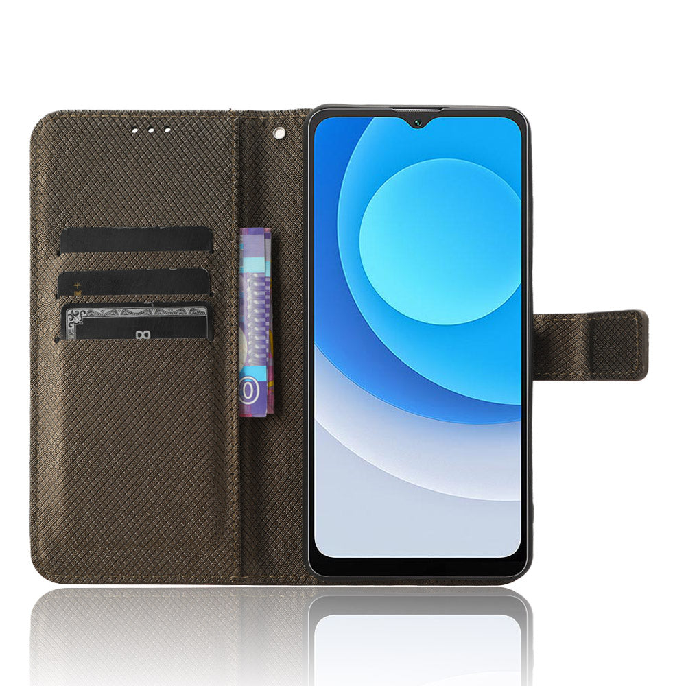 Diamond Texture Shell for Blackview Oscal C30 / C30 Pro Phone Wallet Case PU Leather Stand Cover - Brown