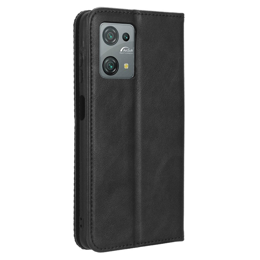 Uniqkart for Blackview Oscal C30 / Oscal C30 Pro Retro PU Leather Wallet Case Stand Phone Protective Cover - Black
