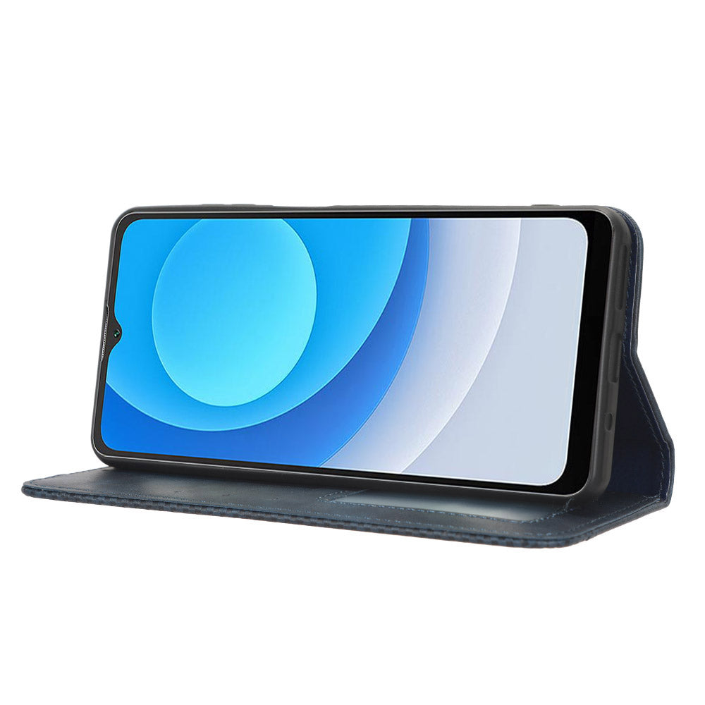 Uniqkart for Blackview Oscal C30 / Oscal C30 Pro Retro PU Leather Wallet Case Stand Phone Protective Cover - Blue