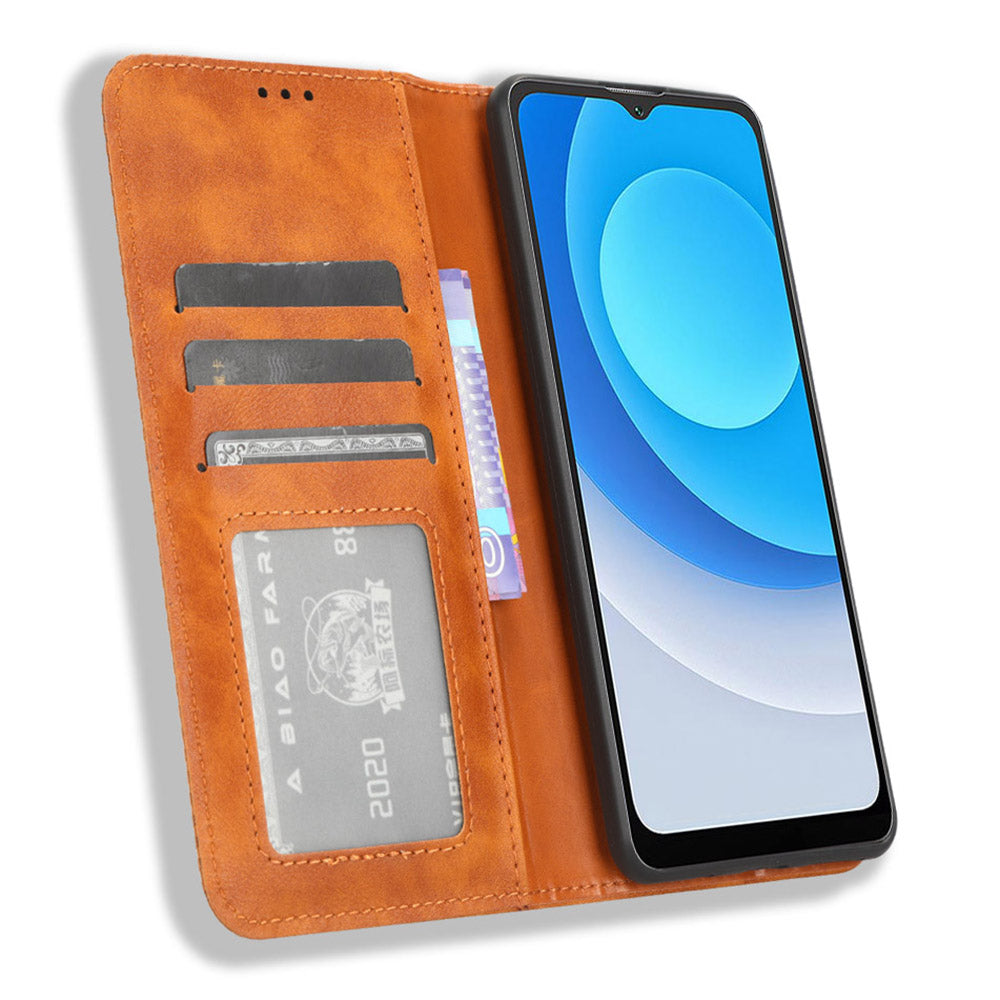 Uniqkart for Blackview Oscal C30 / Oscal C30 Pro Retro PU Leather Wallet Case Stand Phone Protective Cover - Brown