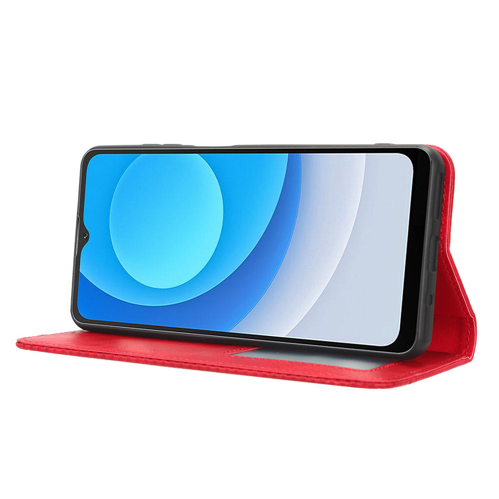 Uniqkart for Blackview Oscal C30 / Oscal C30 Pro Retro PU Leather Wallet Case Stand Phone Protective Cover - Red