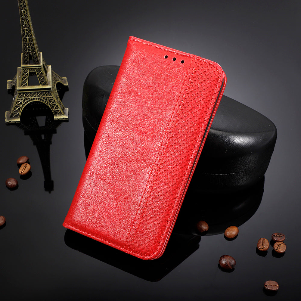 Uniqkart for Blackview Oscal C30 / Oscal C30 Pro Retro PU Leather Wallet Case Stand Phone Protective Cover - Red