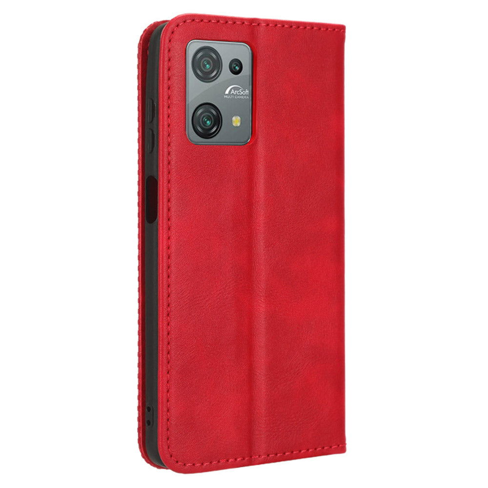 Uniqkart for Blackview Oscal C30 / Oscal C30 Pro Retro PU Leather Wallet Case Stand Phone Protective Cover - Red
