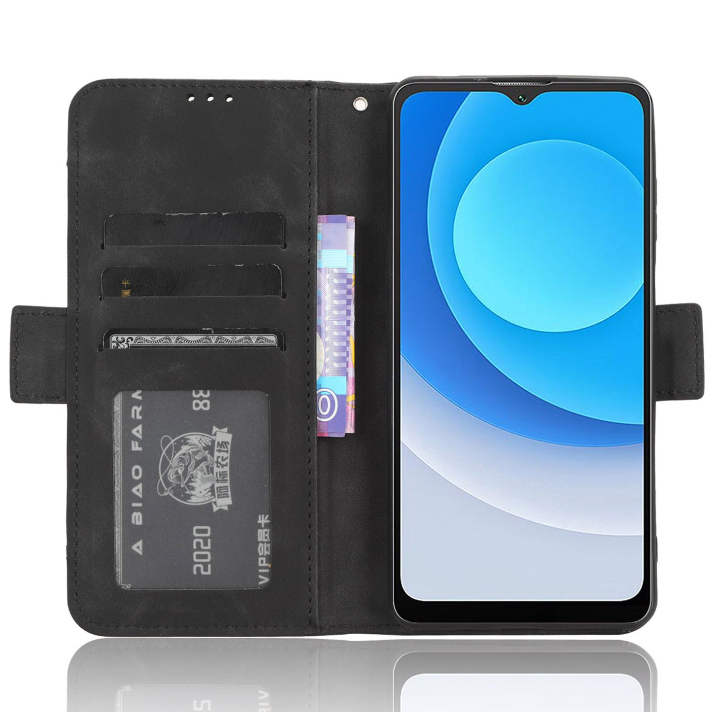 Uniqkart for Blackview Oscal C30 / Oscal C30 Pro Multiple Card Slots PU Leather Case Wallet Phone Stand Cover - Black