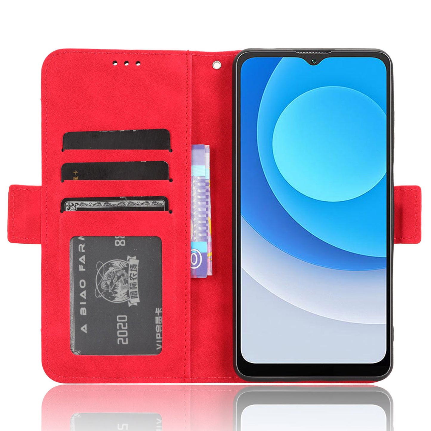Uniqkart for Blackview Oscal C30 / Oscal C30 Pro Multiple Card Slots PU Leather Case Wallet Phone Stand Cover - Red