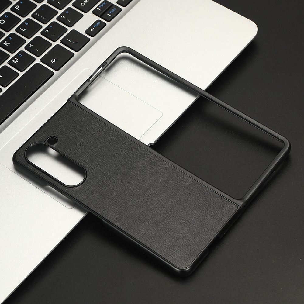 Uniqkart for Samsung Galaxy Z Fold5 5G PU Leather + PC Phone Case Anti-Drop Litchi Texture Cover - Black