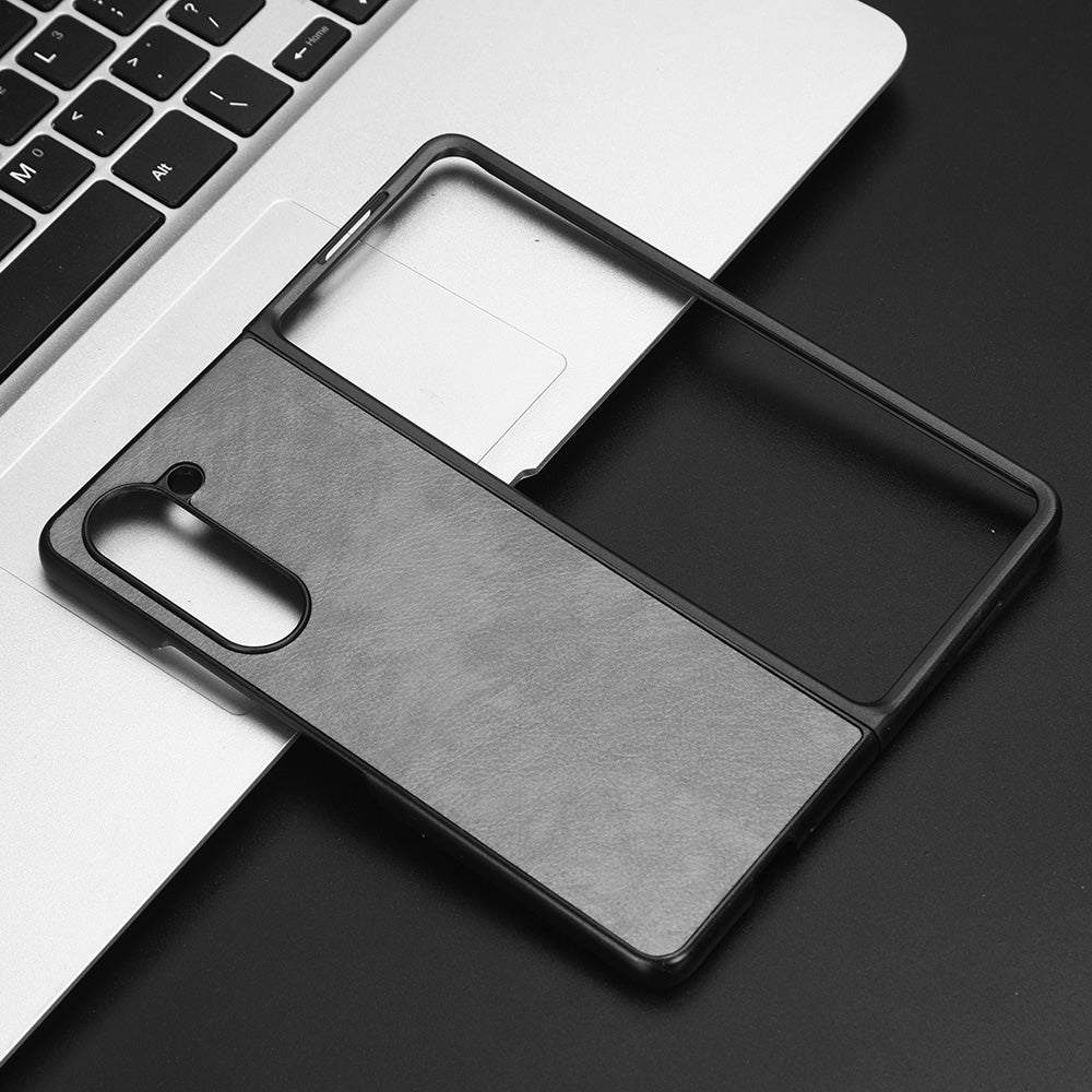 Uniqkart for Samsung Galaxy Z Fold5 5G PU Leather + PC Phone Case Anti-Drop Litchi Texture Cover - Grey