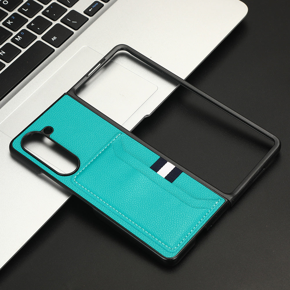 Uniqkart for Samsung Galaxy Z Fold5 5G PU Leather+PC Phone Case Litchi Texture Shockproof Card Slot Cover - Green