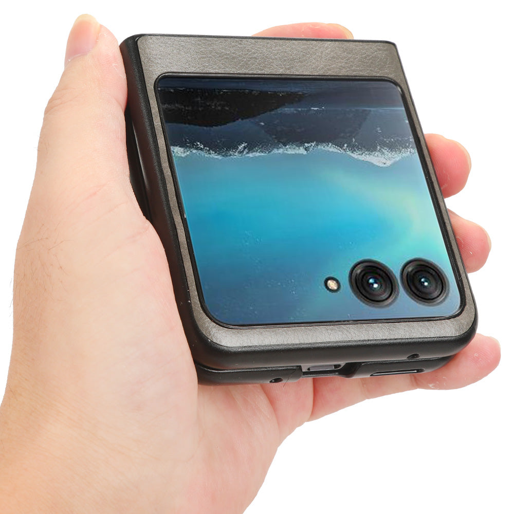 Uniqkart for Motorola Razr 40 Ultra 5G Protective Phone Case PU Leather Coated PC Litchi Texture Cover - Grey