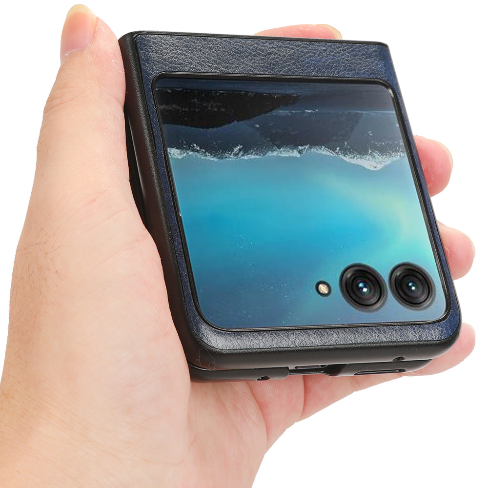 Uniqkart for Motorola Razr 40 Ultra 5G Protective Phone Case PU Leather Coated PC Litchi Texture Cover - Blue