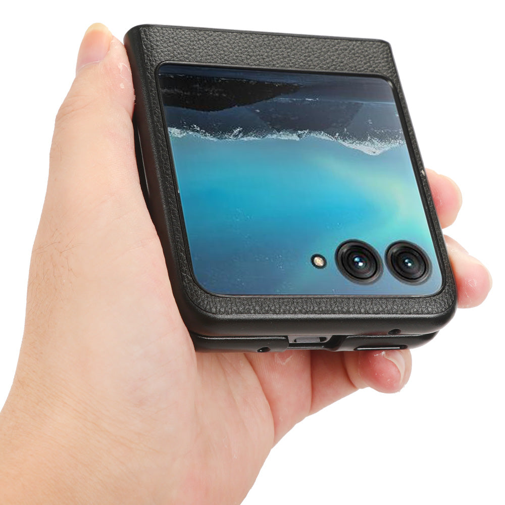 Uniqkart for Motorola Razr 40 Ultra 5G PU Leather+PC Card Slot Case Litchi Texture Phone Cover - Black