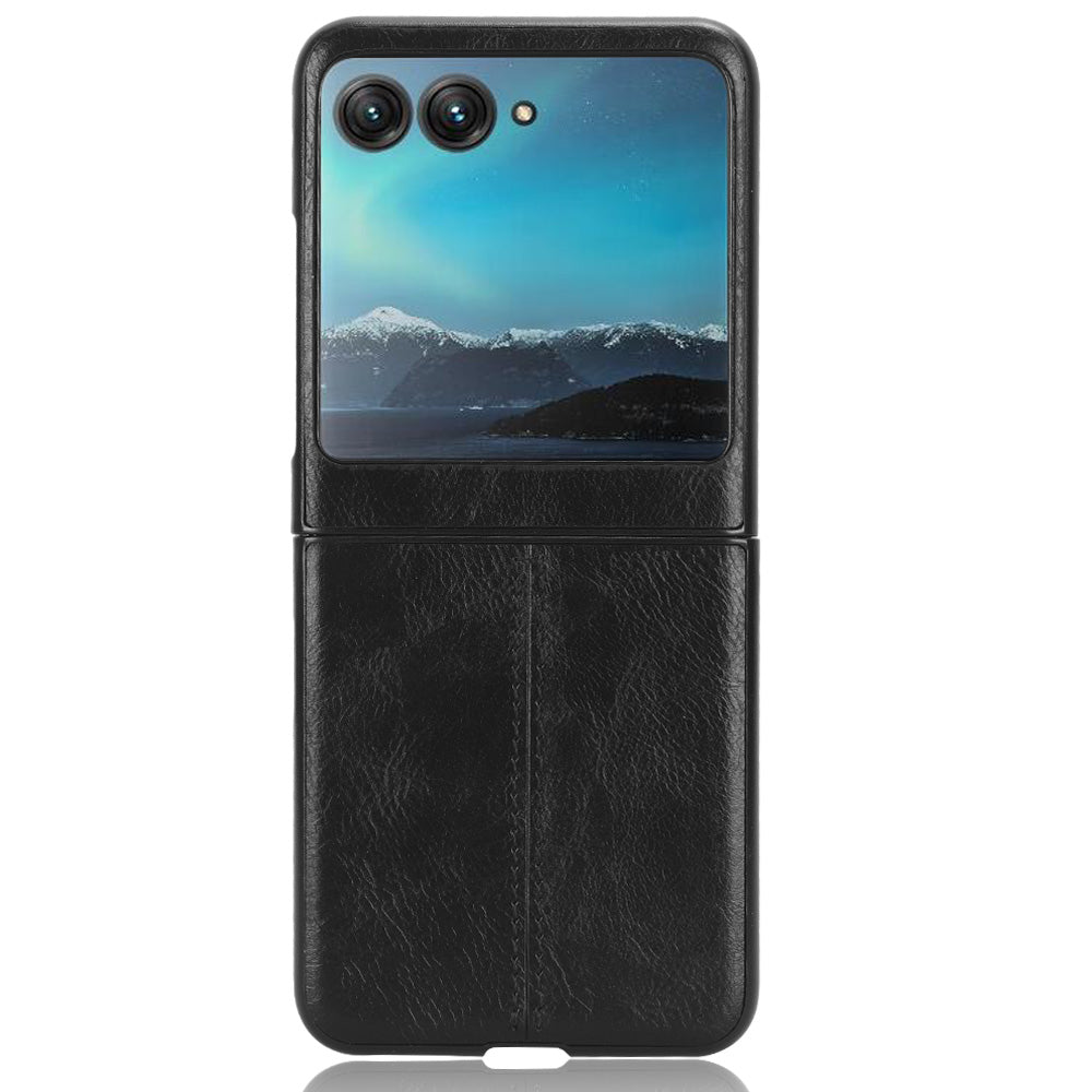 Uniqkart for Motorola Razr 40 Ultra 5G PU Leather + Hard PC Shell Stitching Lines Ultra Thin Phone Cover - Black