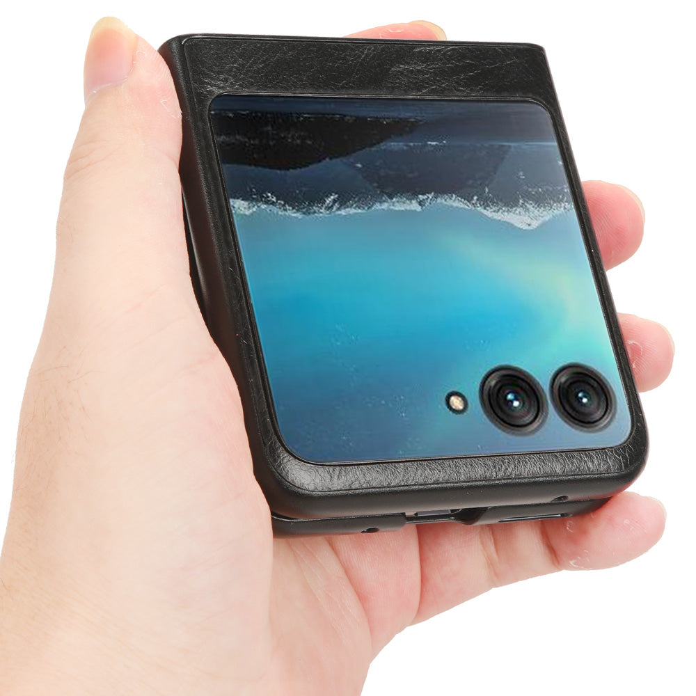 Uniqkart for Motorola Razr 40 Ultra 5G PU Leather + Hard PC Shell Stitching Lines Ultra Thin Phone Cover - Black