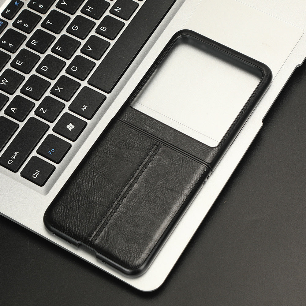 Uniqkart for Motorola Razr 40 Ultra 5G PU Leather + Hard PC Shell Stitching Lines Ultra Thin Phone Cover - Black
