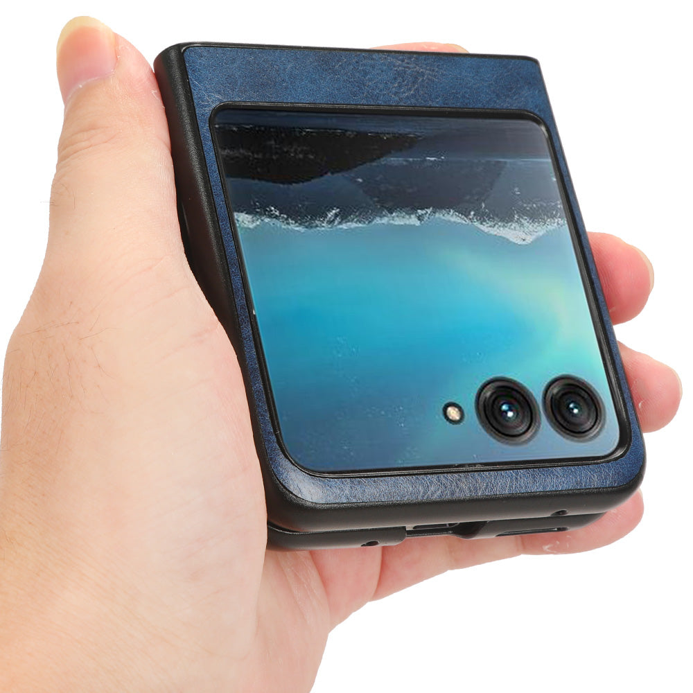 Uniqkart for Motorola Razr 40 Ultra 5G PU Leather + Hard PC Shell Stitching Lines Ultra Thin Phone Cover - Blue