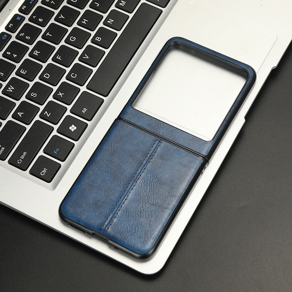 Uniqkart for Motorola Razr 40 Ultra 5G PU Leather + Hard PC Shell Stitching Lines Ultra Thin Phone Cover - Blue
