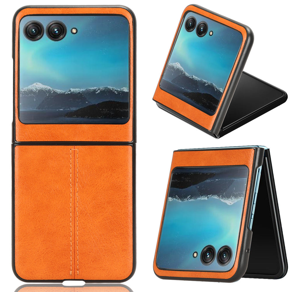 Uniqkart for Motorola Razr 40 Ultra 5G PU Leather + Hard PC Shell Stitching Lines Ultra Thin Phone Cover - Orange