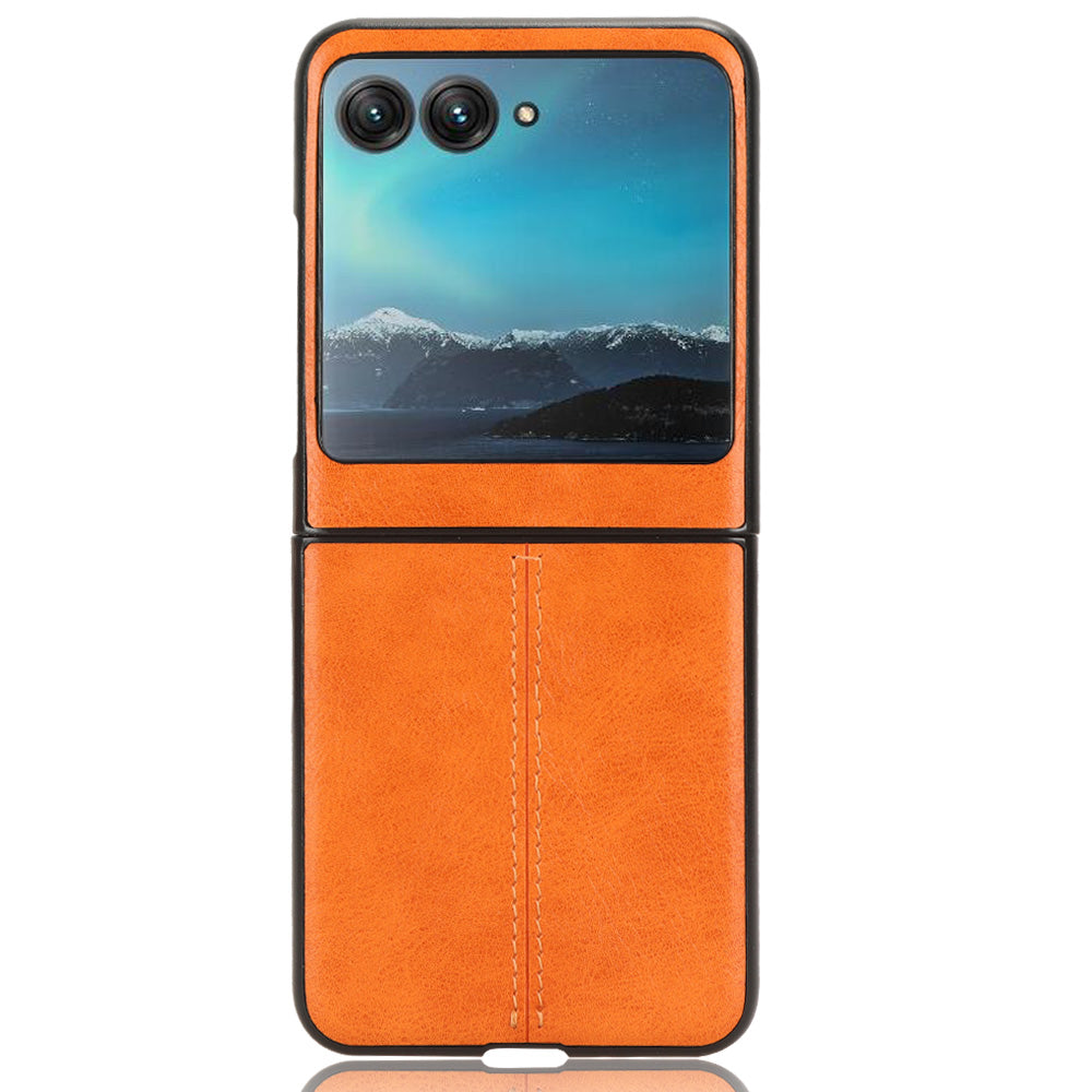 Uniqkart for Motorola Razr 40 Ultra 5G PU Leather + Hard PC Shell Stitching Lines Ultra Thin Phone Cover - Orange
