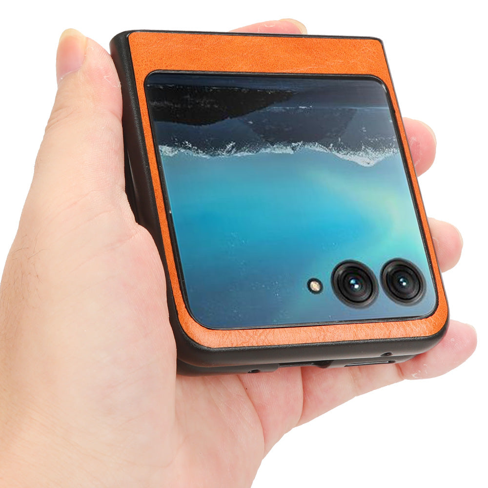 Uniqkart for Motorola Razr 40 Ultra 5G PU Leather + Hard PC Shell Stitching Lines Ultra Thin Phone Cover - Orange