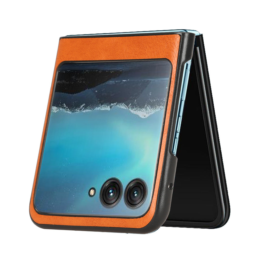 Uniqkart for Motorola Razr 40 Ultra 5G PU Leather + Hard PC Shell Stitching Lines Ultra Thin Phone Cover - Orange
