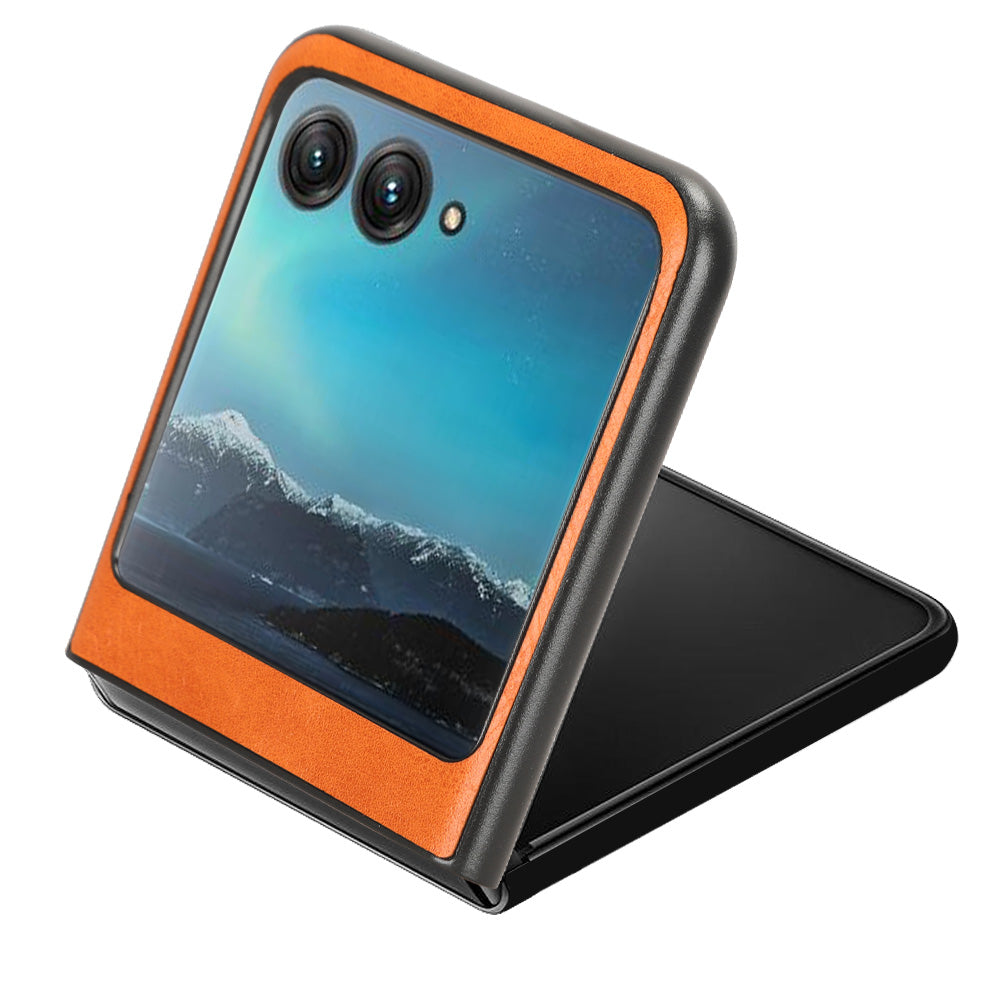 Uniqkart for Motorola Razr 40 Ultra 5G PU Leather + Hard PC Shell Stitching Lines Ultra Thin Phone Cover - Orange