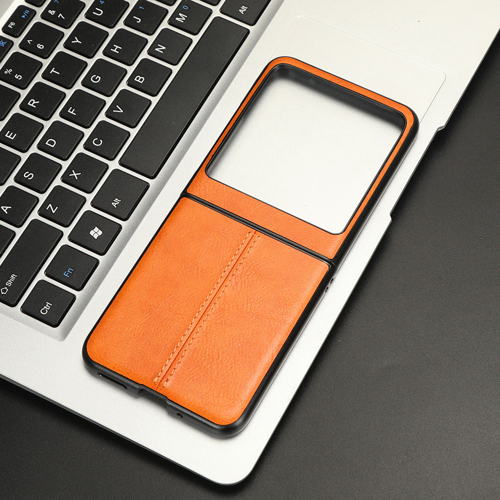 Uniqkart for Motorola Razr 40 Ultra 5G PU Leather + Hard PC Shell Stitching Lines Ultra Thin Phone Cover - Orange