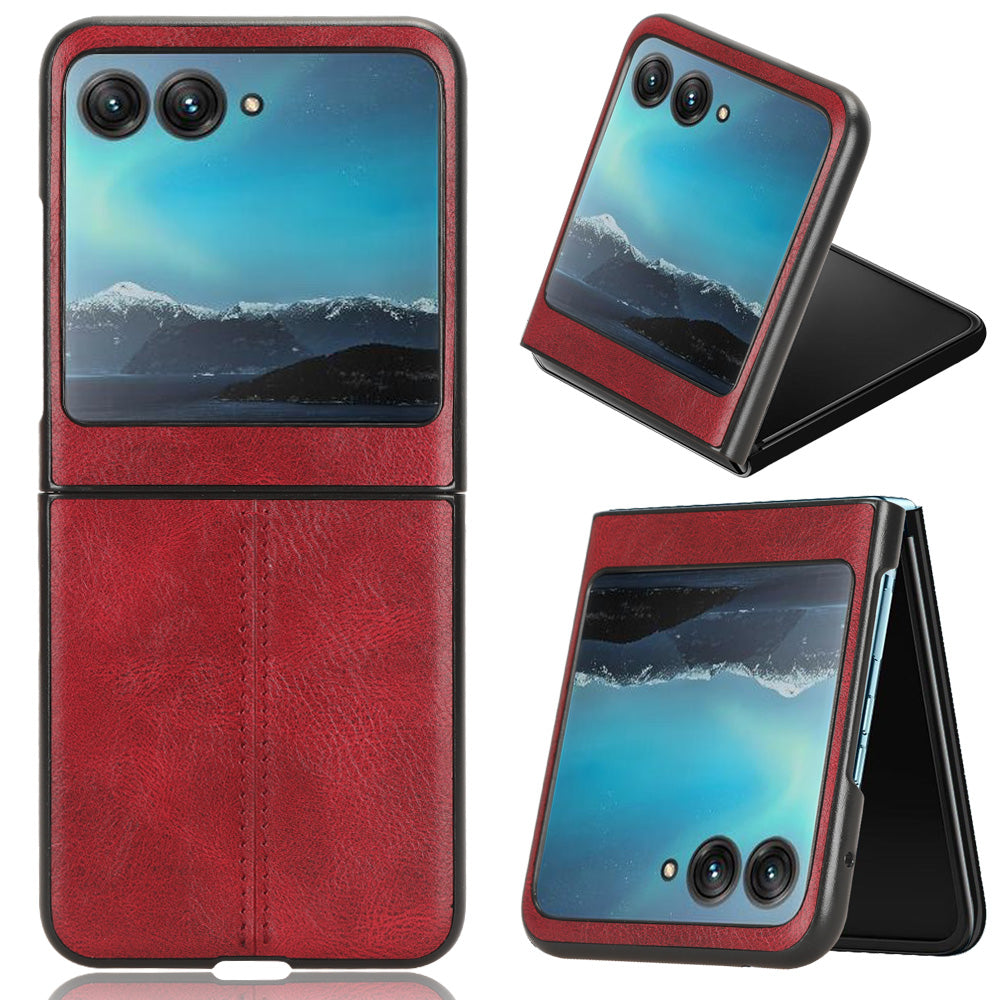 Uniqkart for Motorola Razr 40 Ultra 5G PU Leather + Hard PC Shell Stitching Lines Ultra Thin Phone Cover - Red
