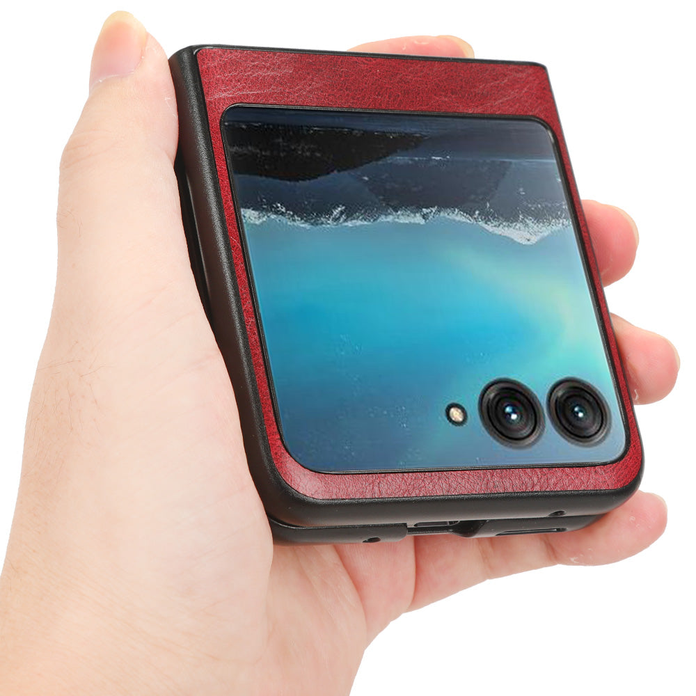 Uniqkart for Motorola Razr 40 Ultra 5G PU Leather + Hard PC Shell Stitching Lines Ultra Thin Phone Cover - Red