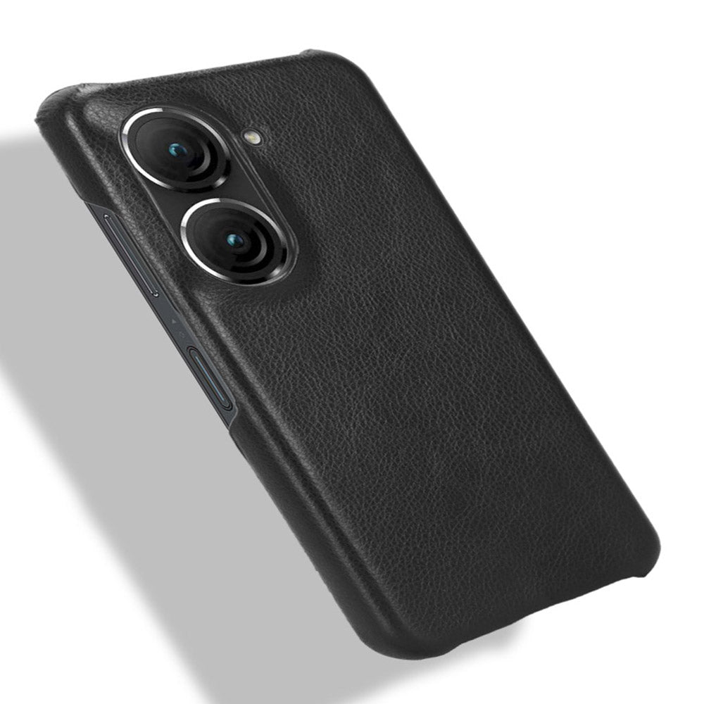 Uniqkart for Asus Zenfone 9 5G Litchi Texture Phone Case PU Leather + TPU Protective Cover - Black