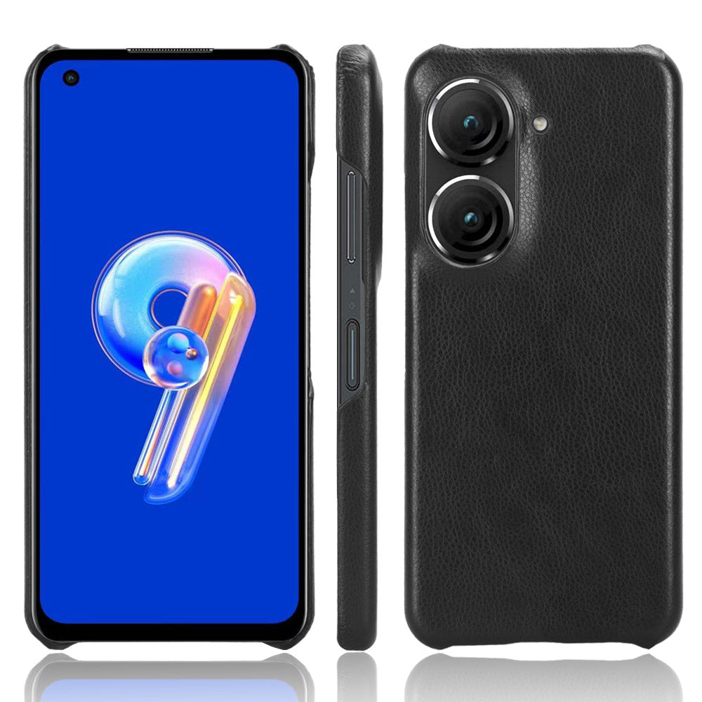 Uniqkart for Asus Zenfone 9 5G Litchi Texture Phone Case PU Leather + TPU Protective Cover - Black