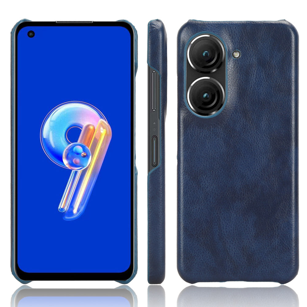 Uniqkart for Asus Zenfone 9 5G Litchi Texture Phone Case PU Leather + TPU Protective Cover - Blue