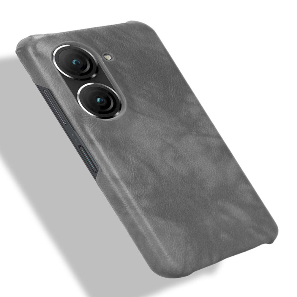 Uniqkart for Asus Zenfone 9 5G Litchi Texture Phone Case PU Leather + TPU Protective Cover - Grey